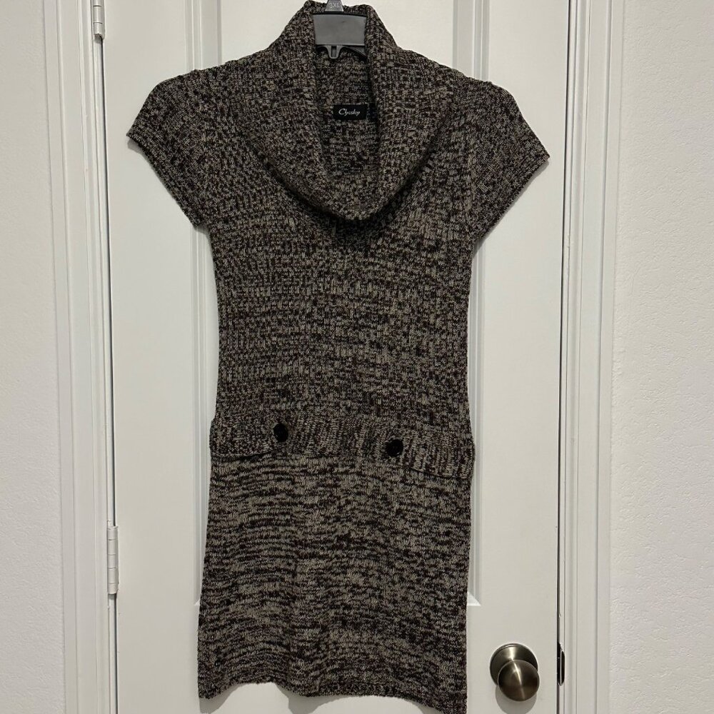Chesley XL Knit Cowl Neck Sweater Dress With Button Detail Brown & Beige Womens